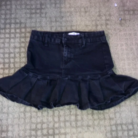 Black flared stretchy denim skirt